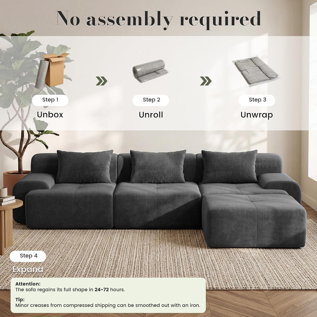 Dark Grey Tufted Corduroy Cloud Sectional Sofa