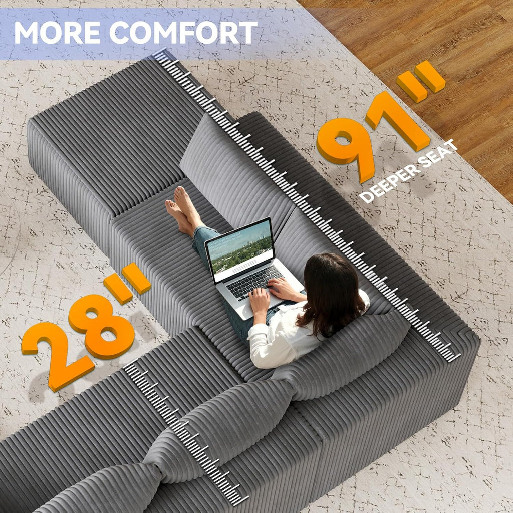 Gray U Shaped Modular Corduroy Sectional Sofa
