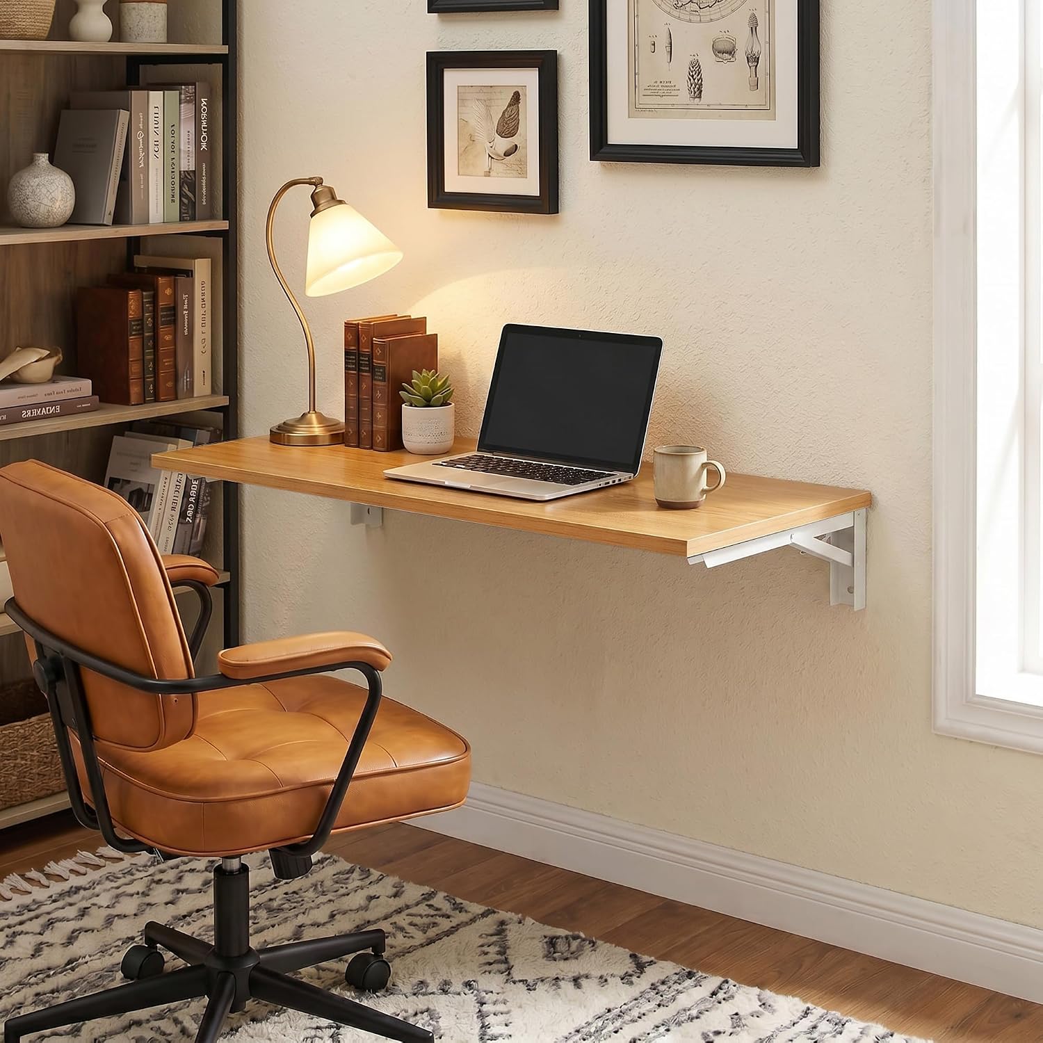 Heavy Duty Teak White Frame Wall Fold Down Table
