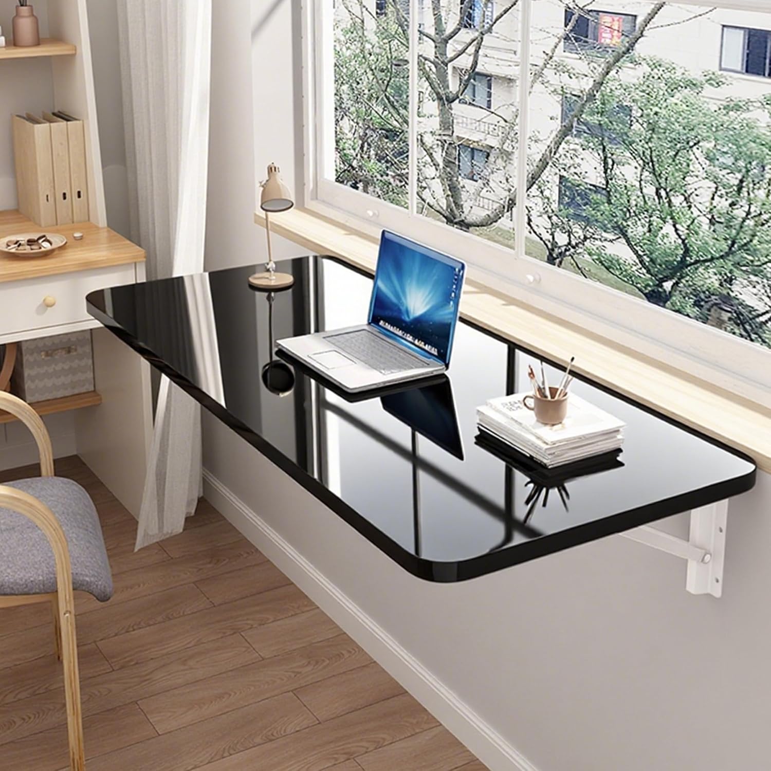 Space Saving Black Wall Mounted Fold Down Table