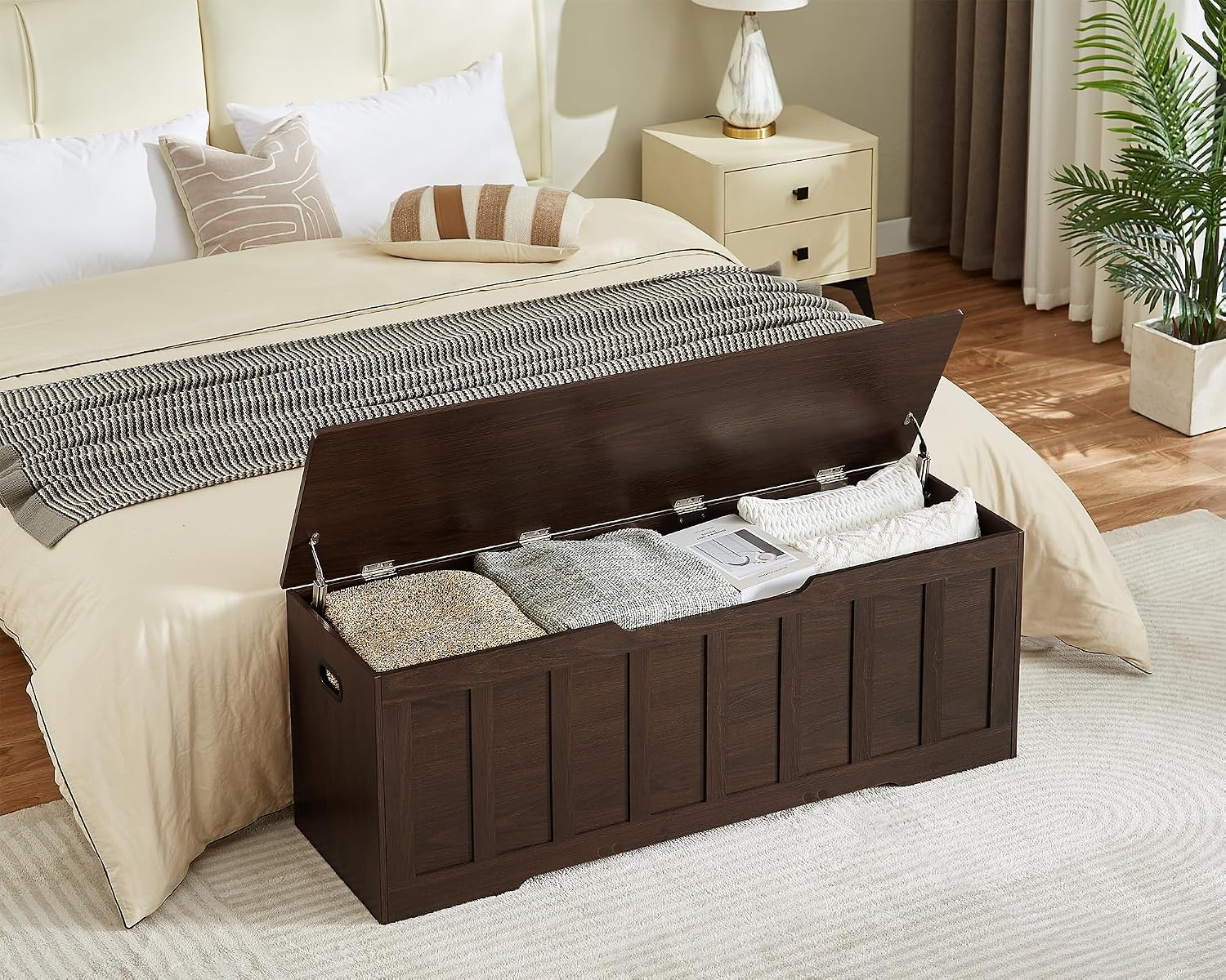 Espresso Wooden Extra Large Safety Hinge Storage Bench