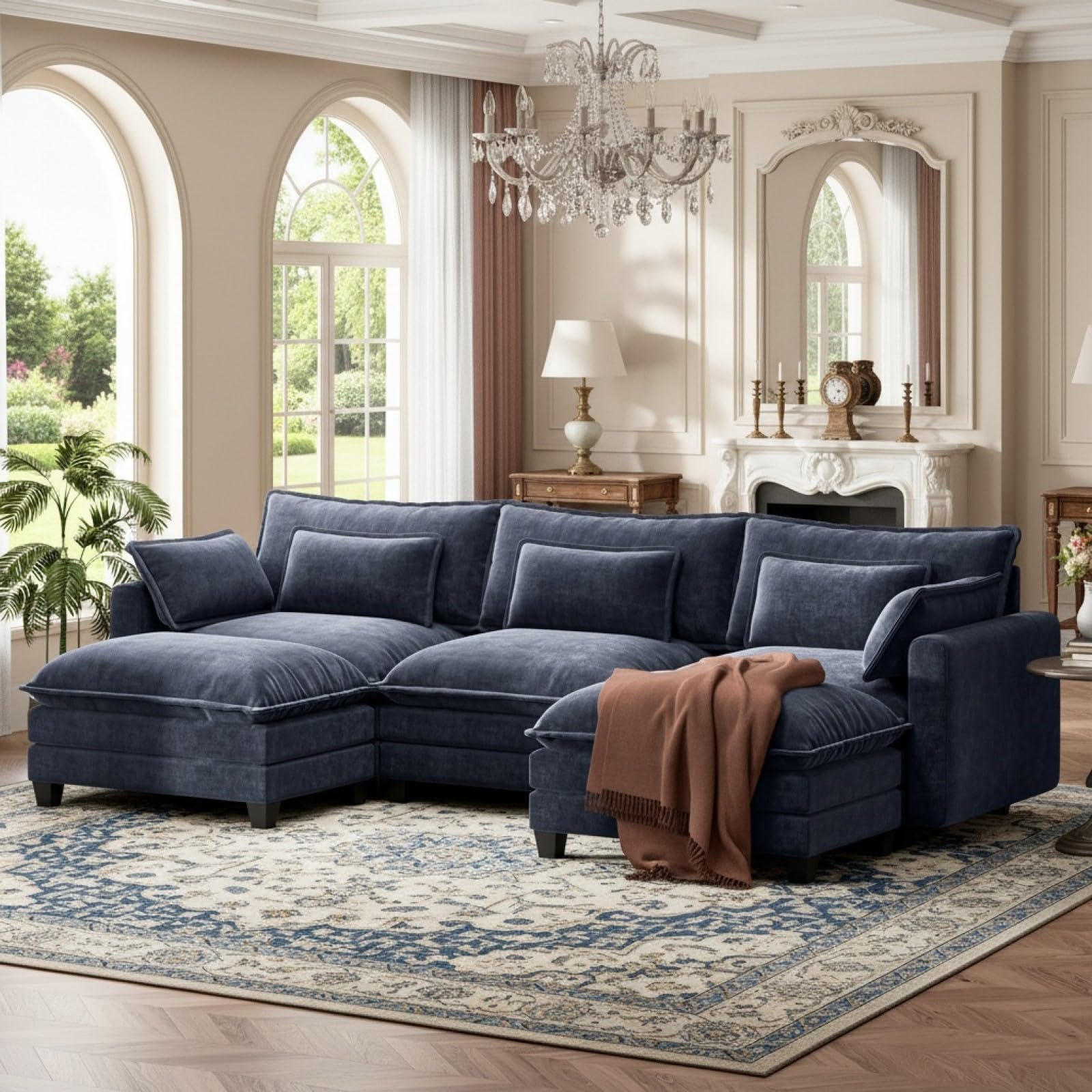 Slate Gray Chenille U-Shaped Cloud Sectional Sofa