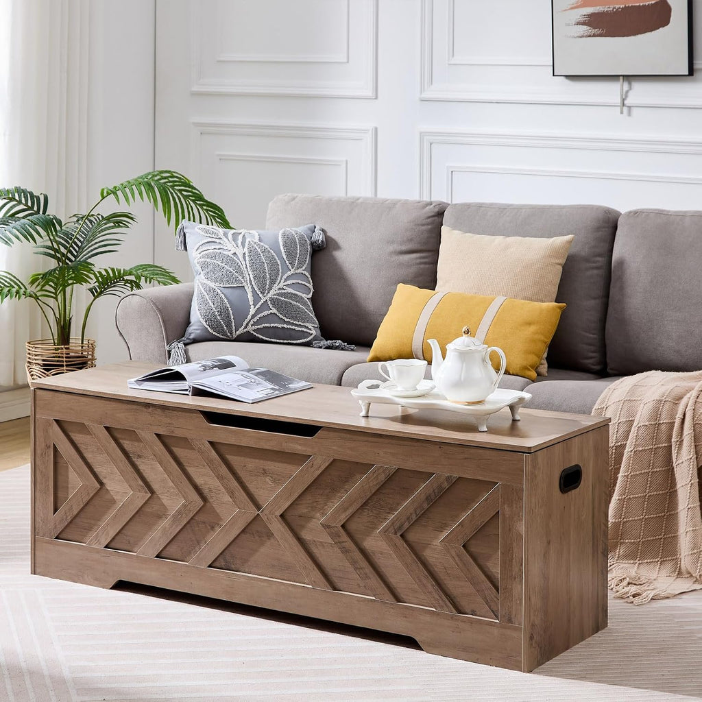 Greige Extra Large Safety Hinge Storage Bench