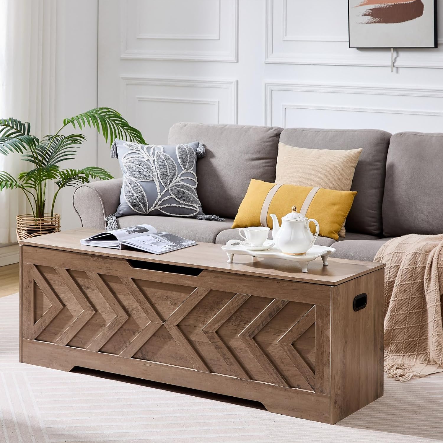 Greige Extra Large Safety Hinge Storage Bench