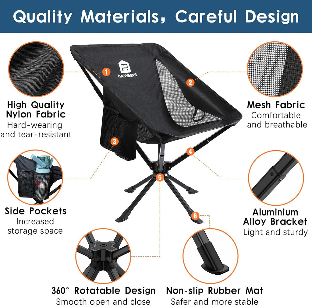 360 Rotation Lightweight Quick Setup Camping Chair
