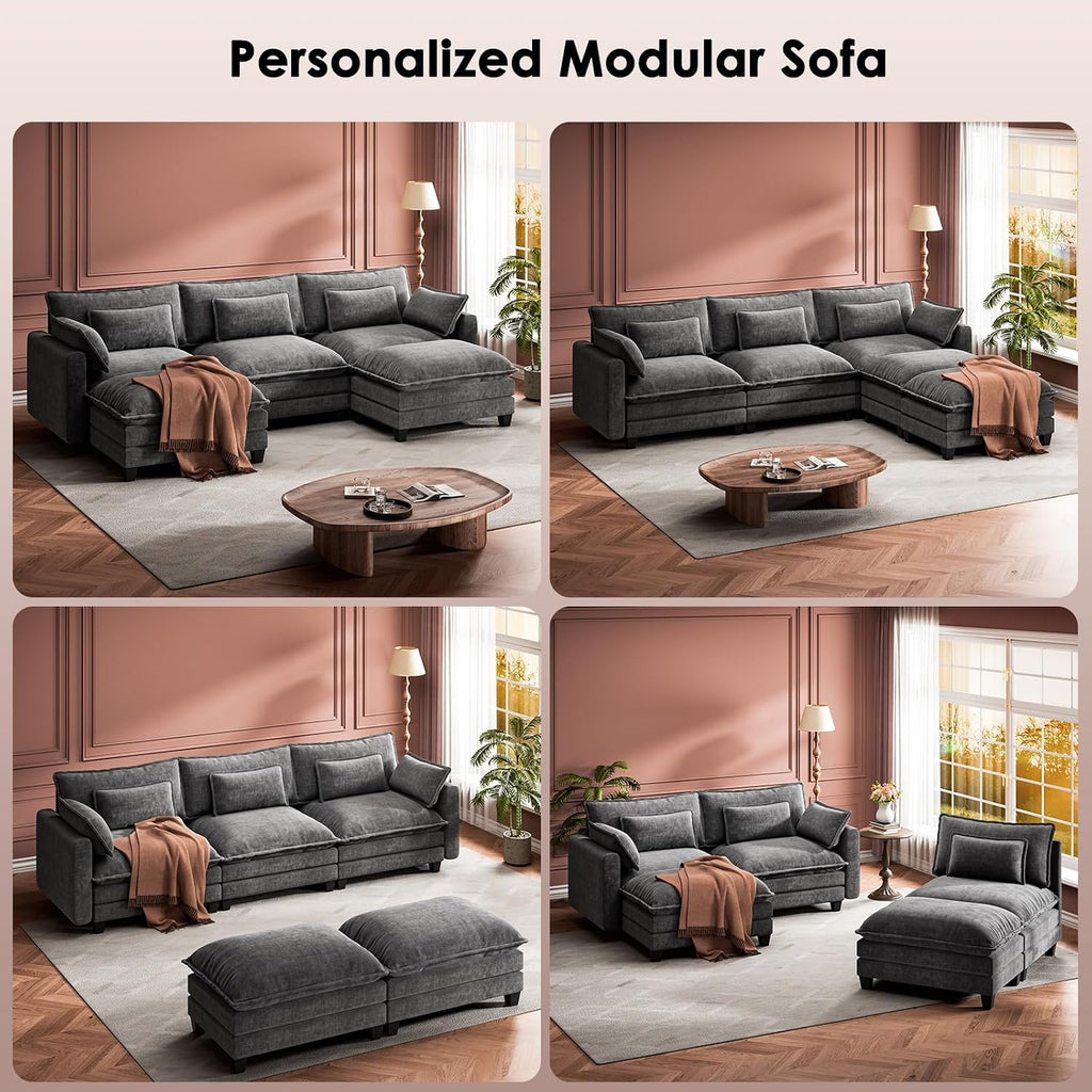 Slate Gray Chenille U-Shaped Cloud Sectional Sofa