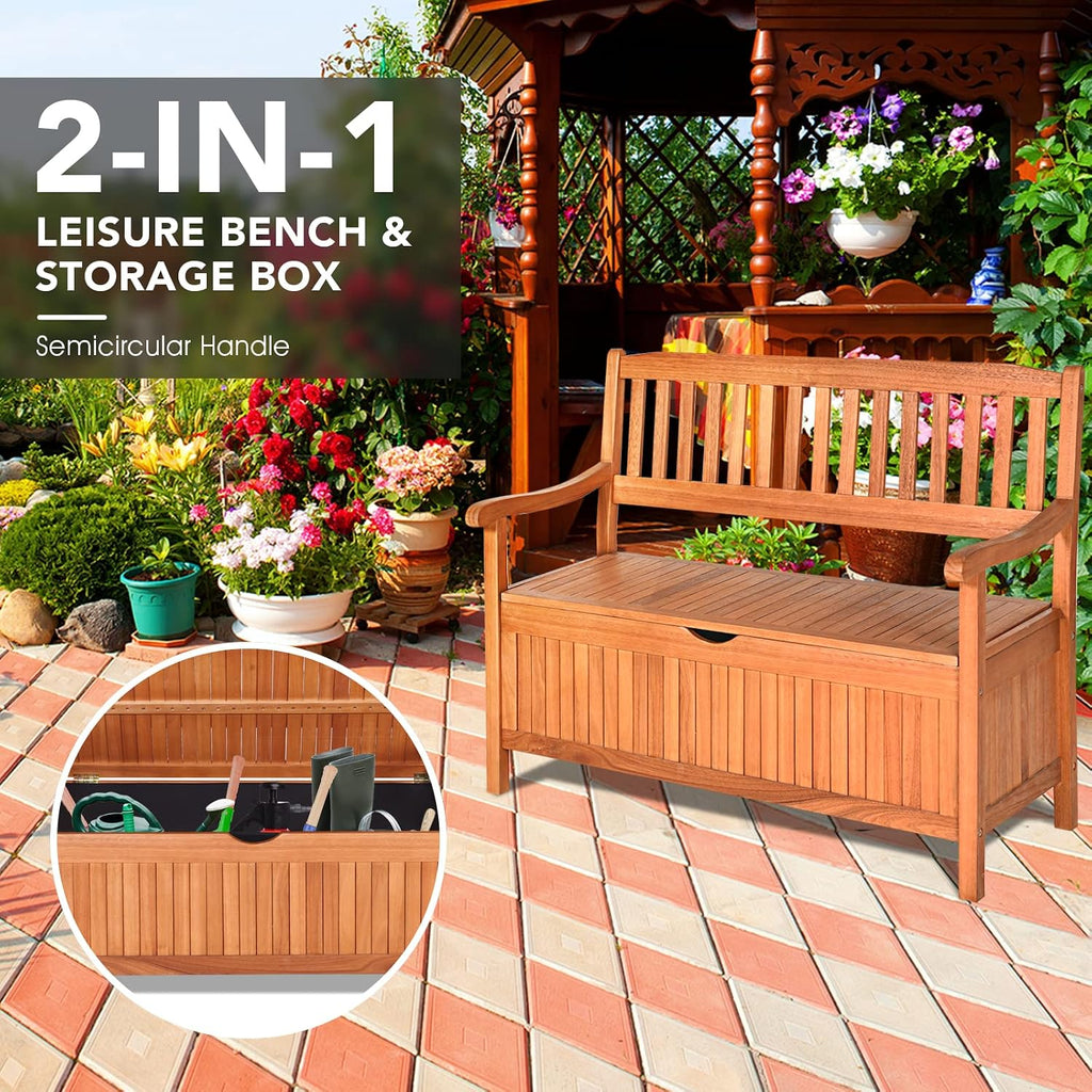 Wooden Dustproof Liner Outdoor Patio Storage Bench