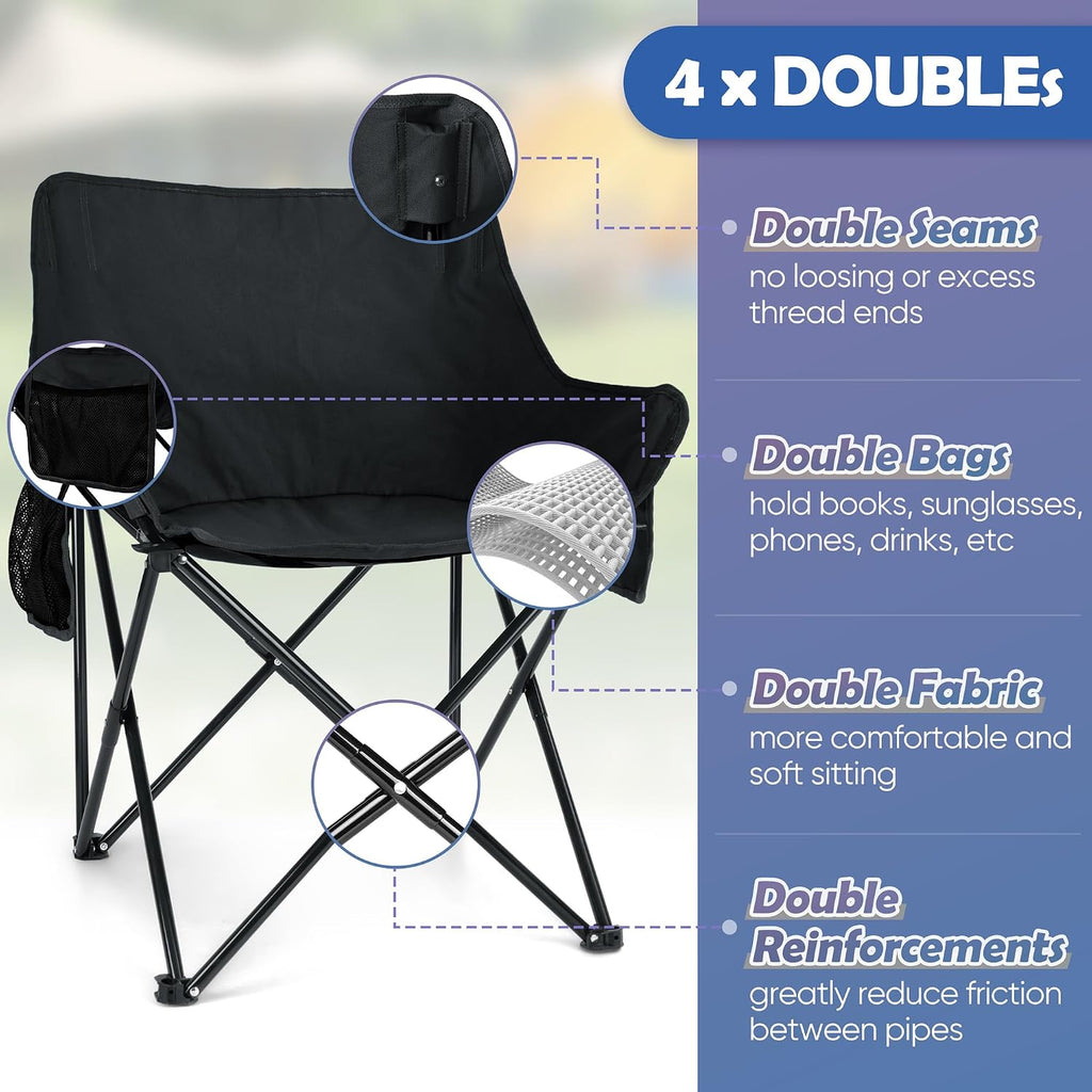 Black Compact Side Pocket Foldable Camping Chair