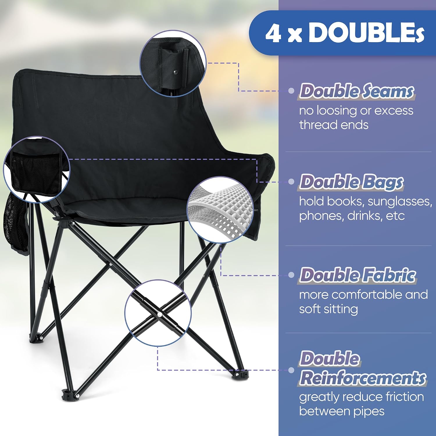 Black Compact Side Pocket Foldable Camping Chair