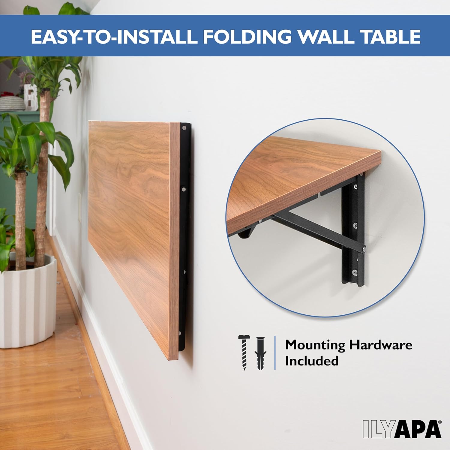 Space Saving White Oak Wall Fold Down Floating Desk