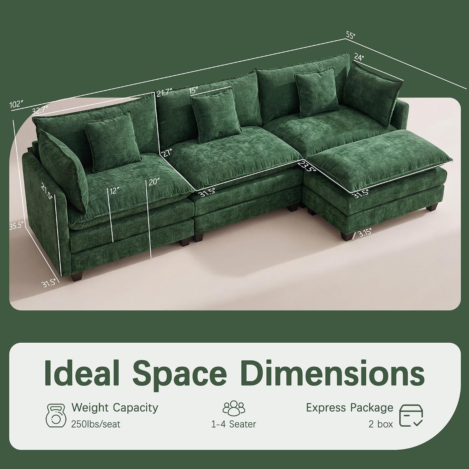 Chenille L-Shaped Cloud Modular Sectional Sofa