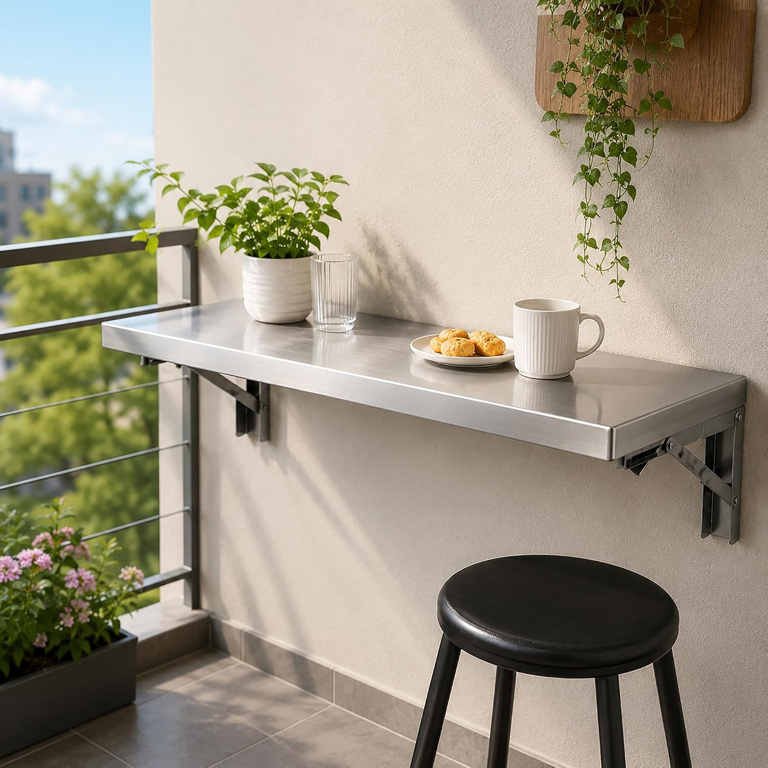 304 Stainless Steel Wall Mounted Floating Folding Table