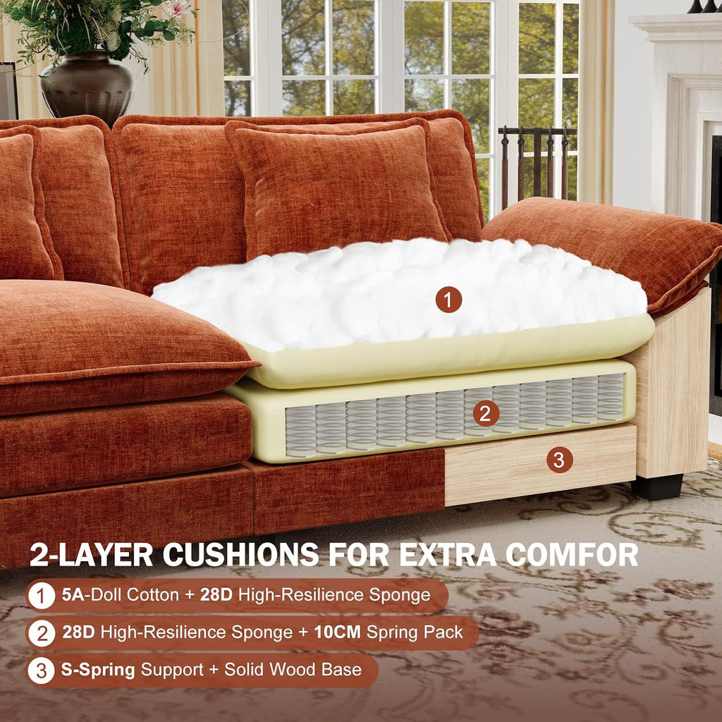 Terracotta Orange Chenille Cloud Modular Sofa Bed