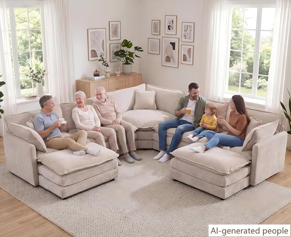 Light Camel Chenille Deep Seat Cloud Sectional Sofa