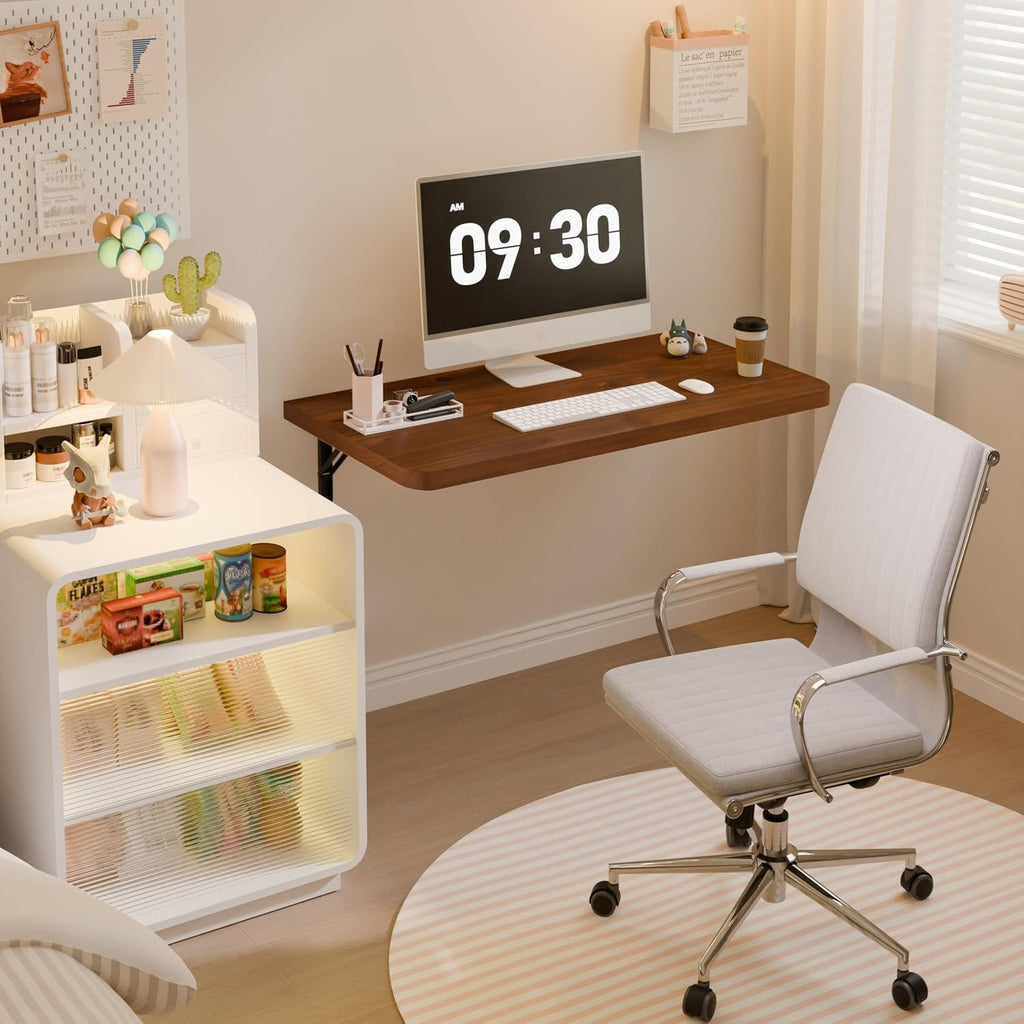 Heavy Duty Walnut Solid Pine Wall Fold Down Desk