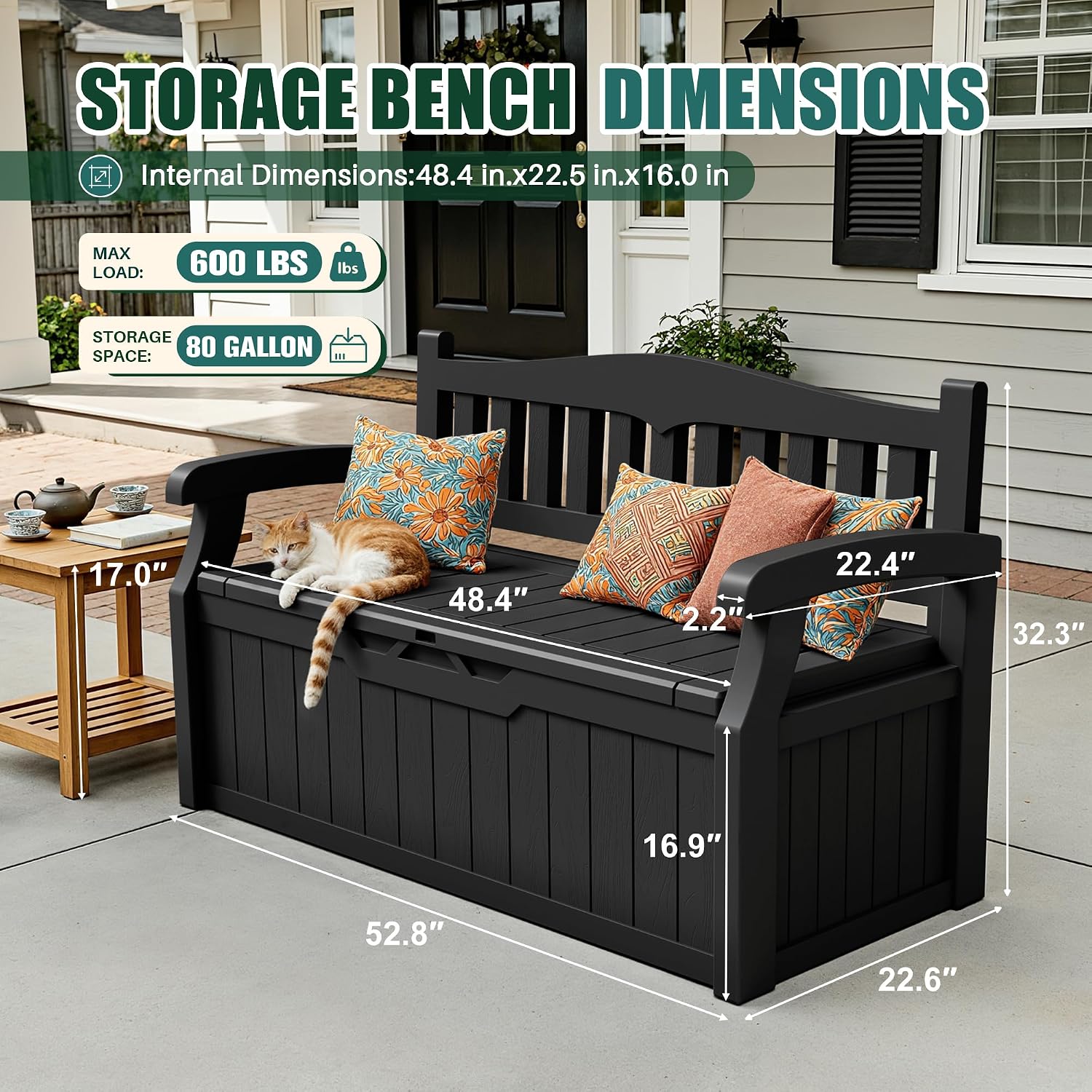 Black Lockable 80 Gallon Outdoor Storage Bench