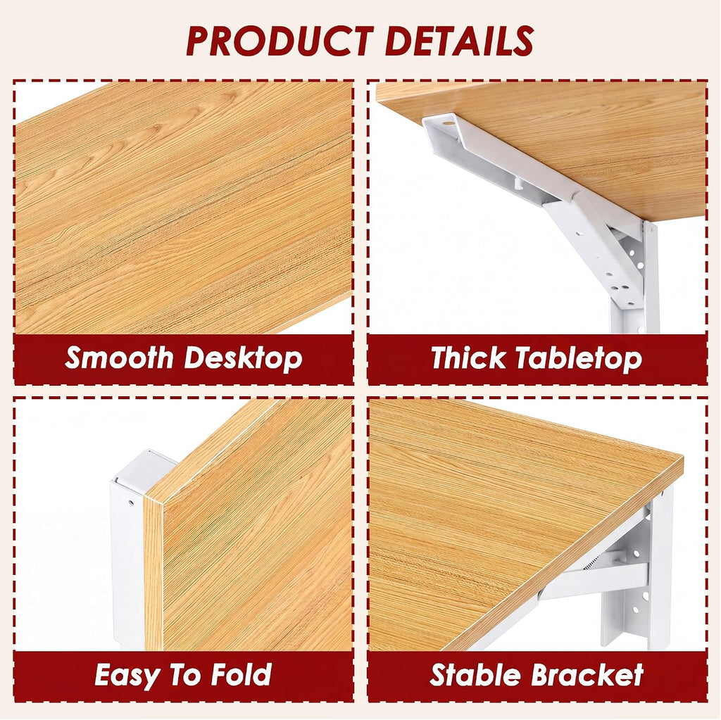 Heavy Duty Teak White Frame Wall Fold Down Table