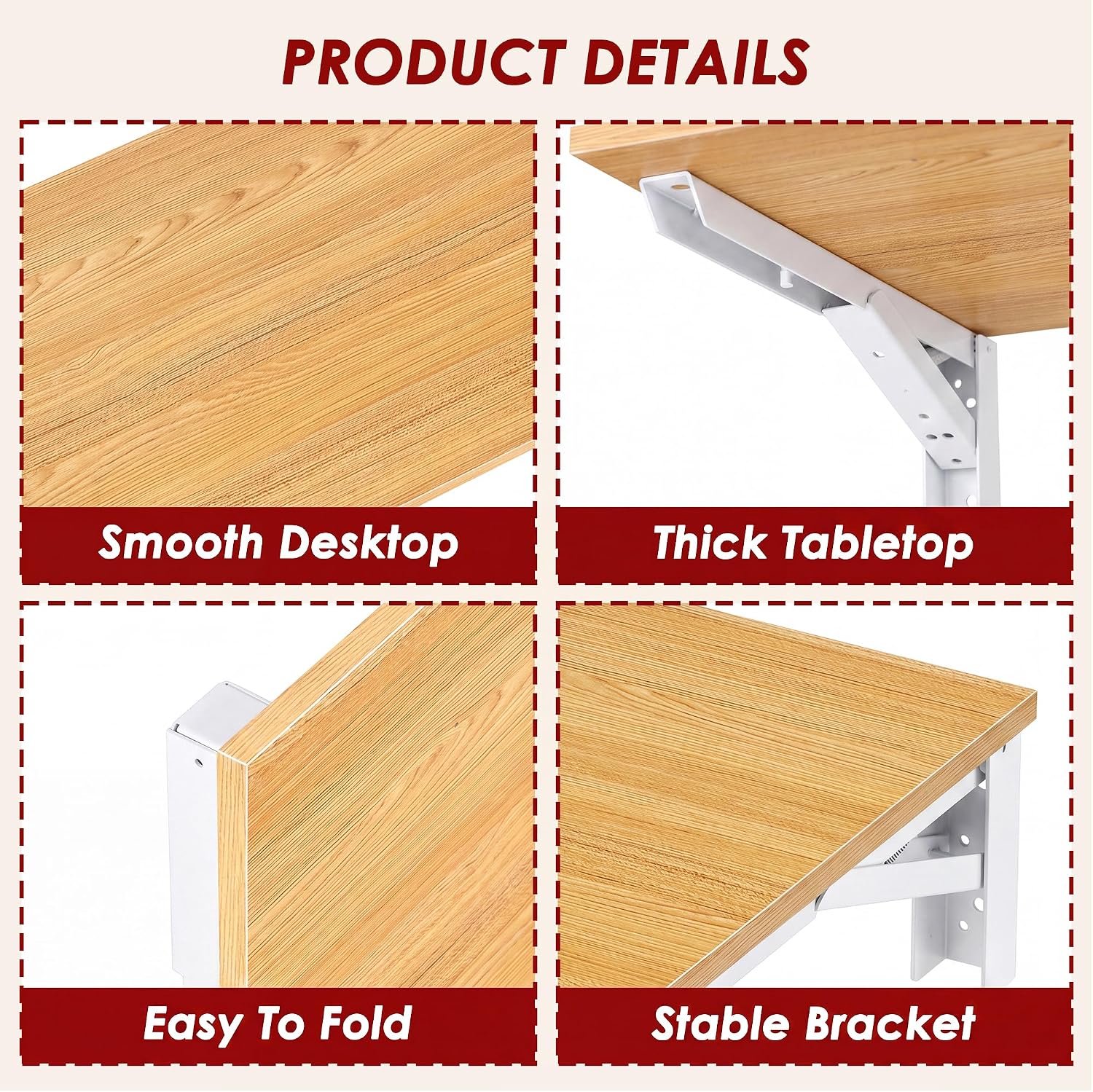 Heavy Duty Teak White Frame Wall Fold Down Table