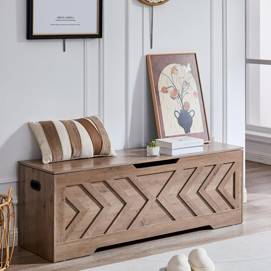 Greige Extra Large Safety Hinge Storage Bench