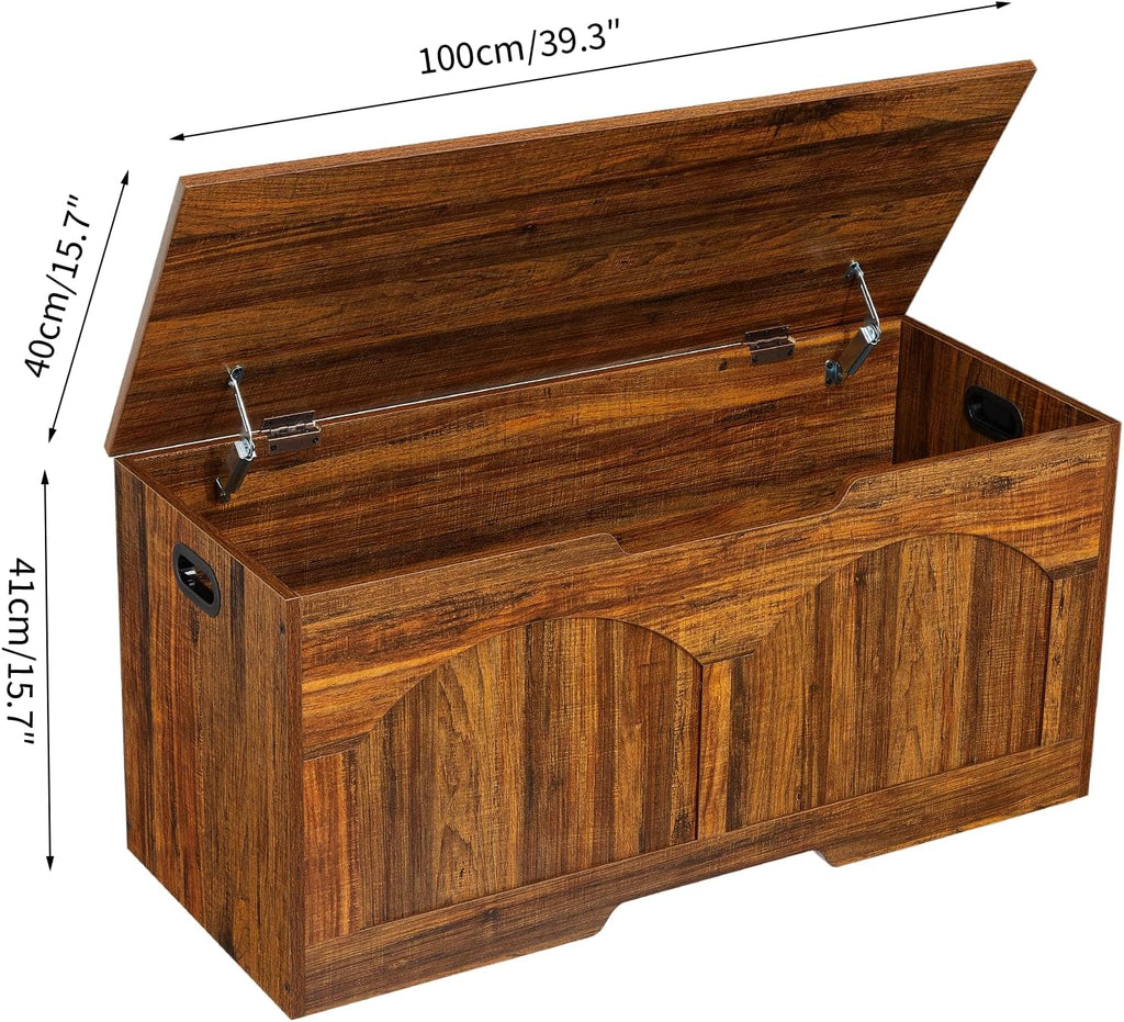 Retro Brown Wooden Safety Hinge Storage Bench