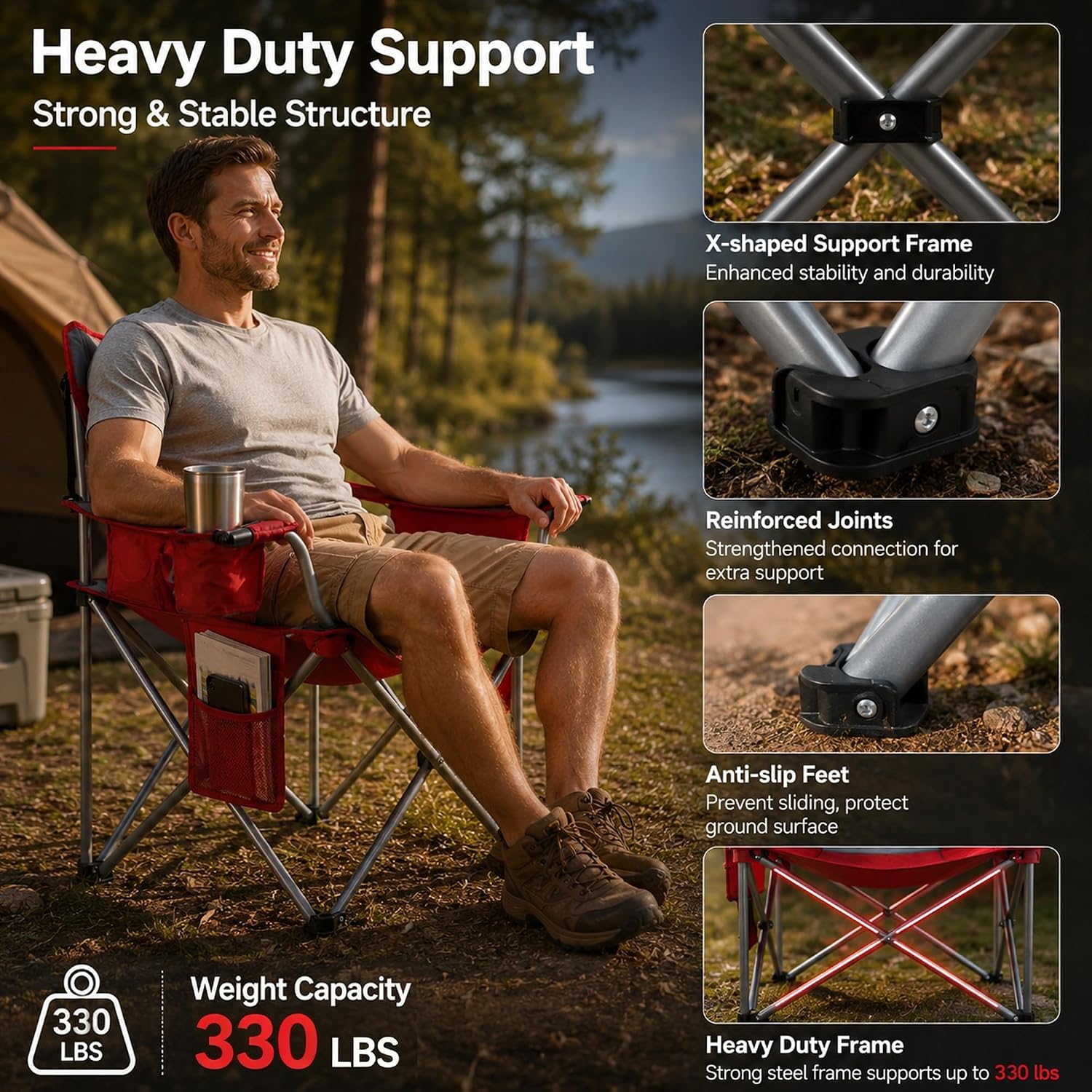 Red Oversized Cooler Pocket Foldable Camping Chair
