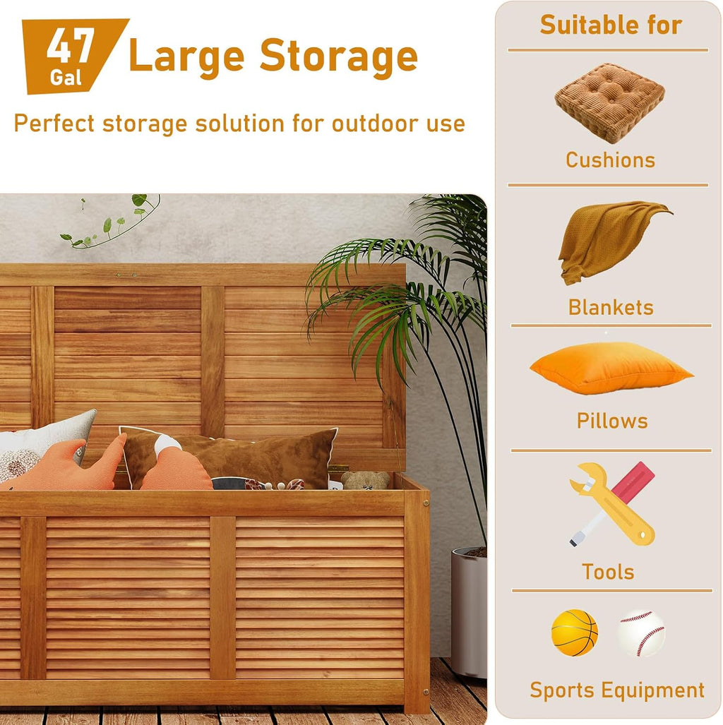 Natural Acacia Wood Large Capacity Outdoor Storage Bench