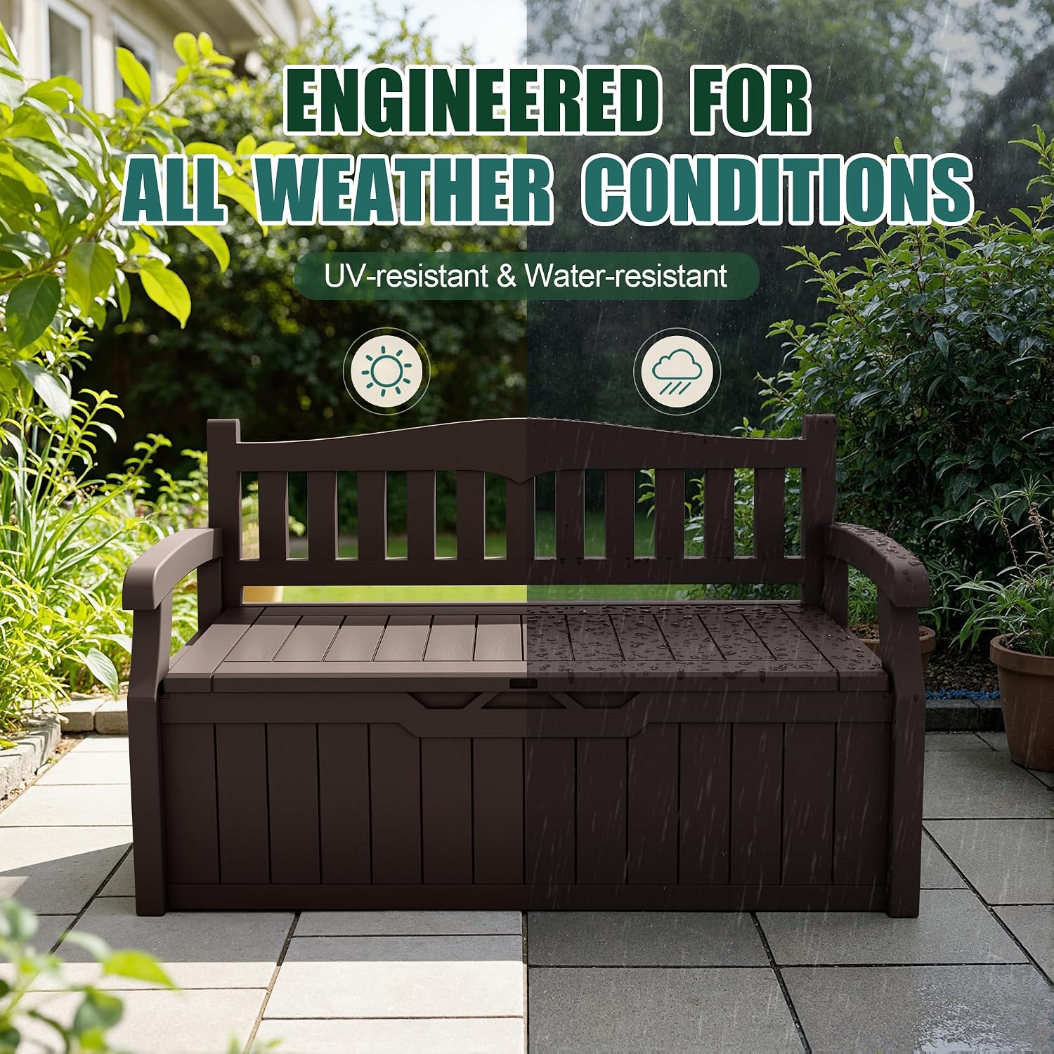 Dark Brown Lockable 80 Gallon Outdoor Storage Bench