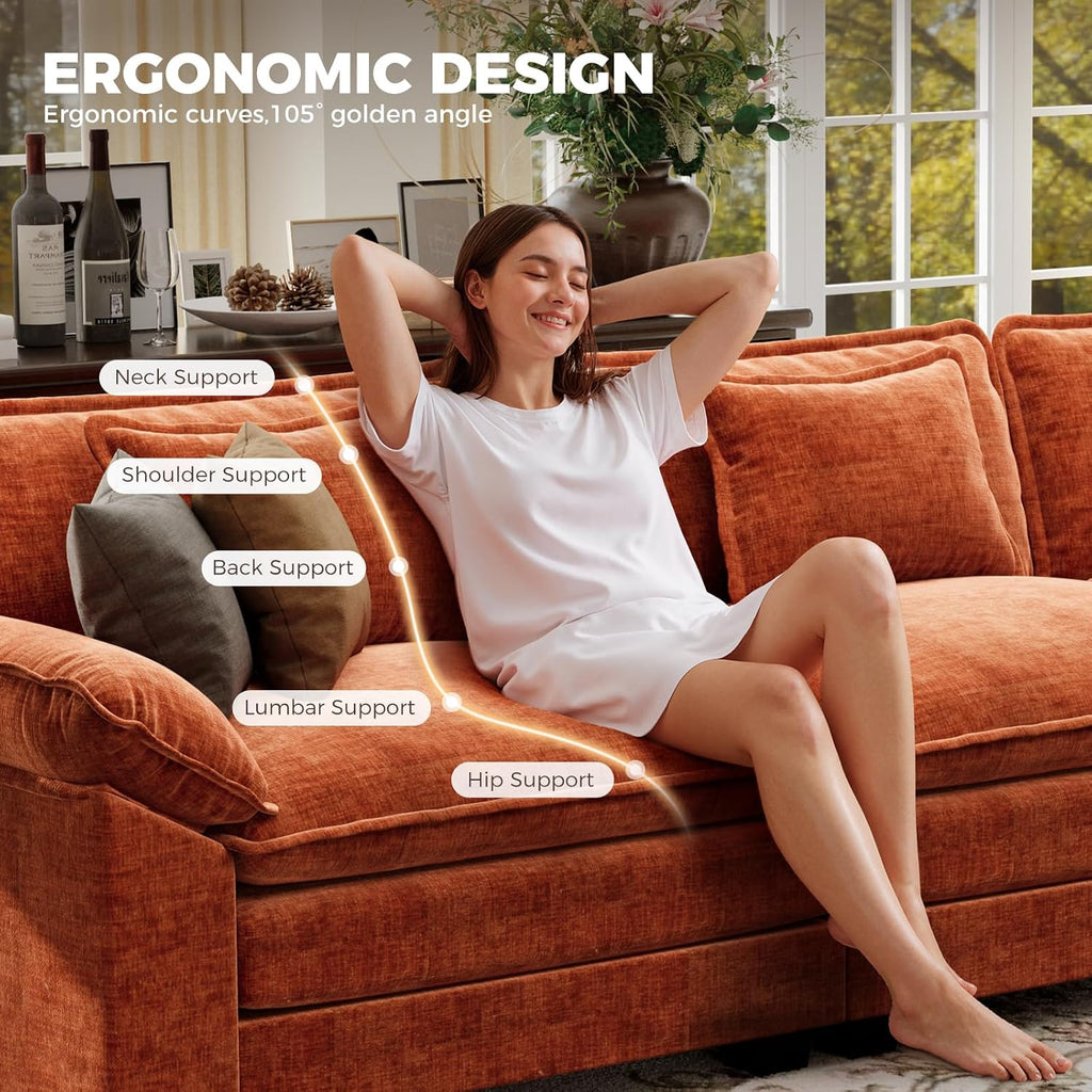 Terracotta Orange Chenille Cloud Modular Sofa Bed