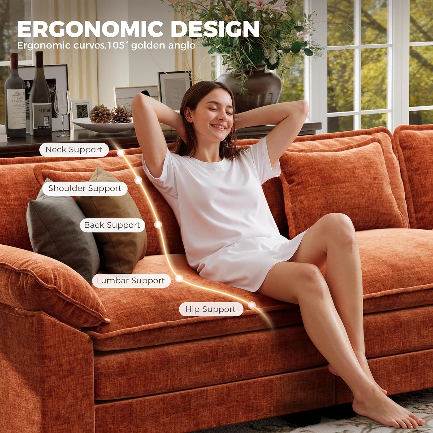 Terracotta Orange Chenille Cloud Modular Sofa Bed