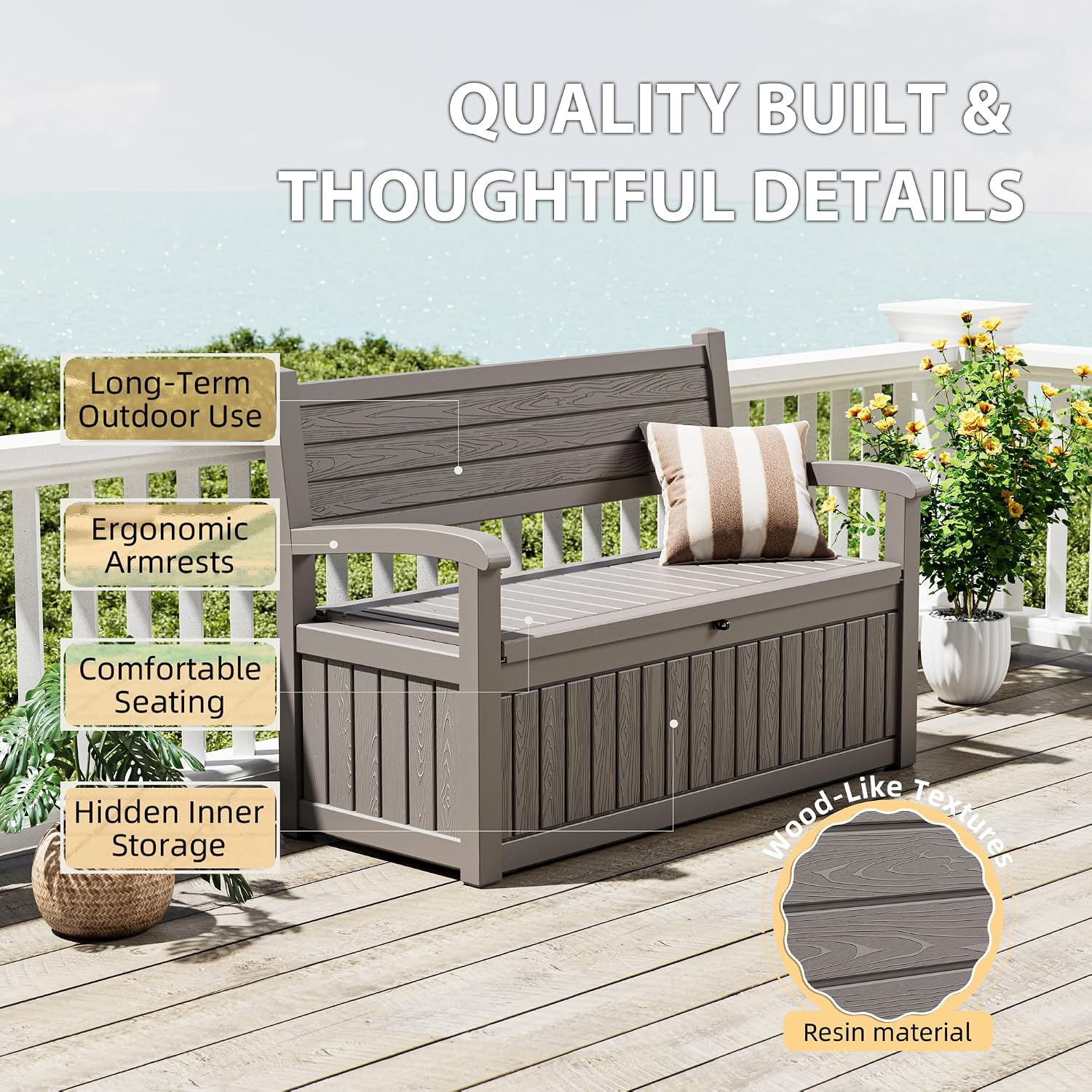 Grey Lockable Waterproof Resin Outdoor Storage Bench