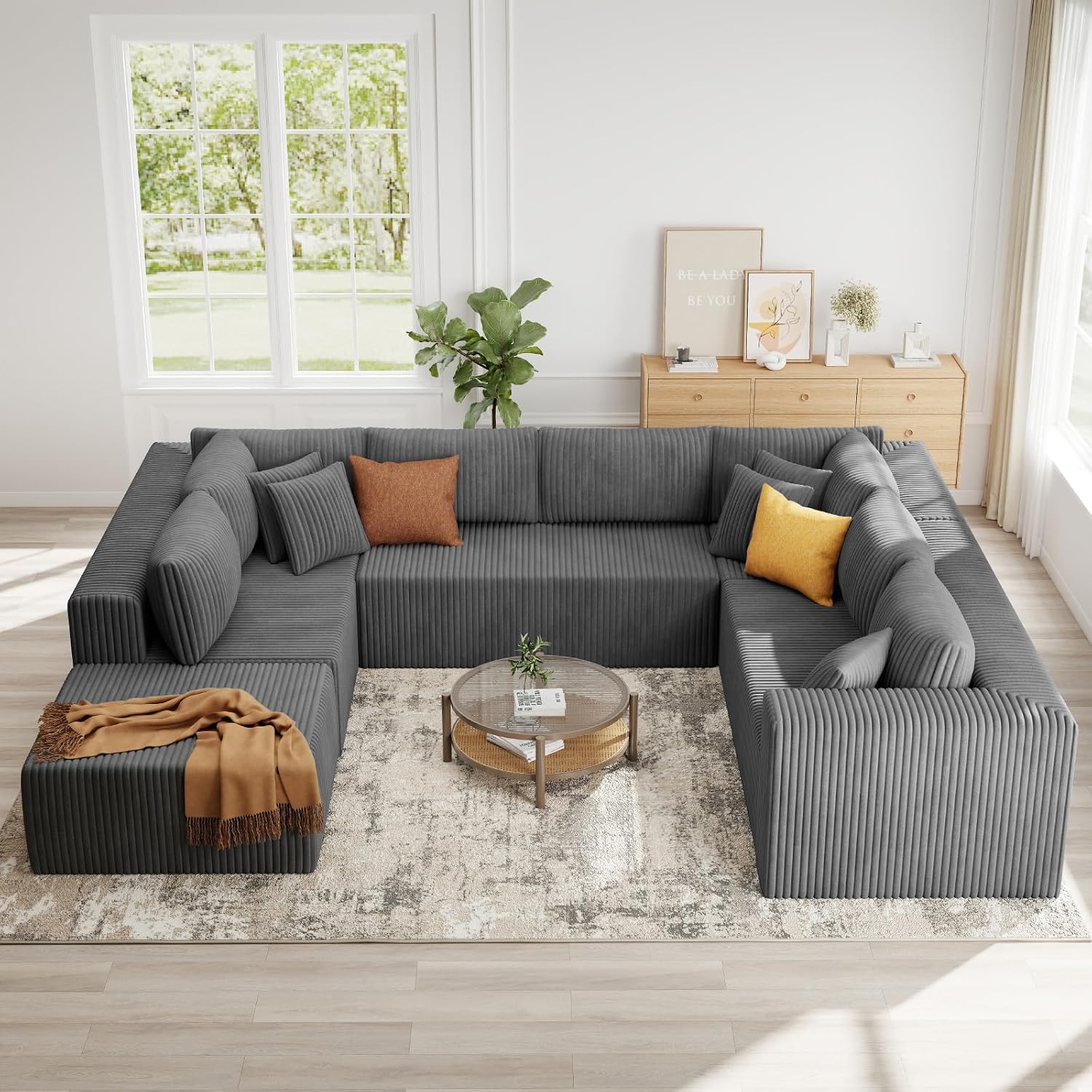 Gray U Shaped Modular Corduroy Sectional Sofa