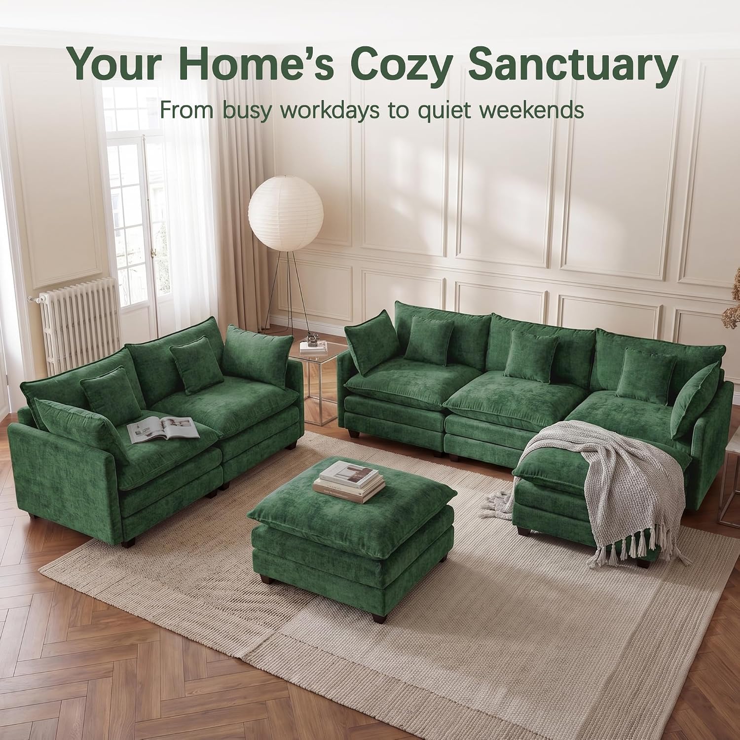 Chenille L-Shaped Cloud Modular Sectional Sofa