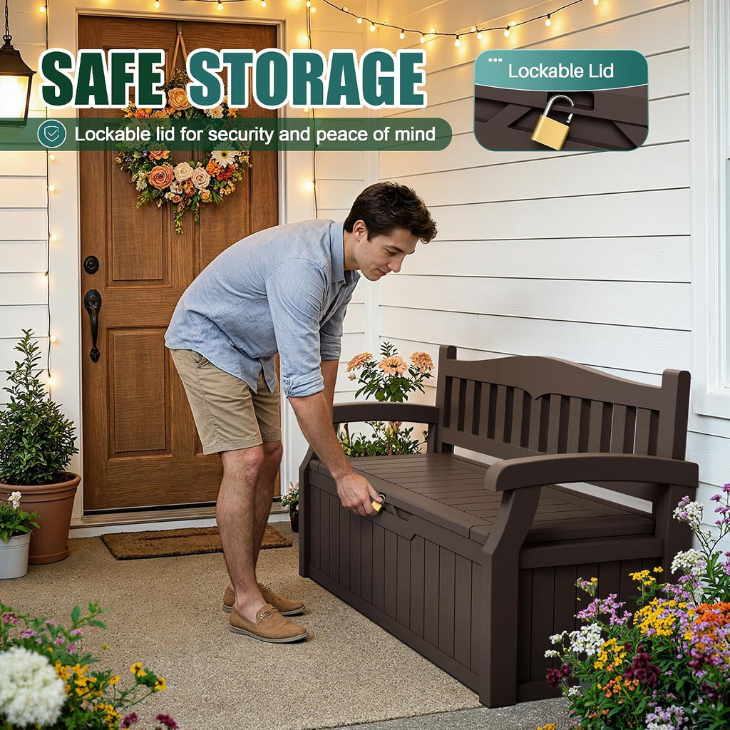 Dark Brown Lockable 80 Gallon Outdoor Storage Bench