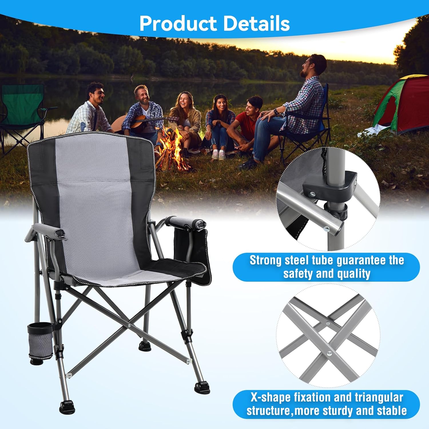 High Back Padded Foldable Heavy Duty Camping Chair