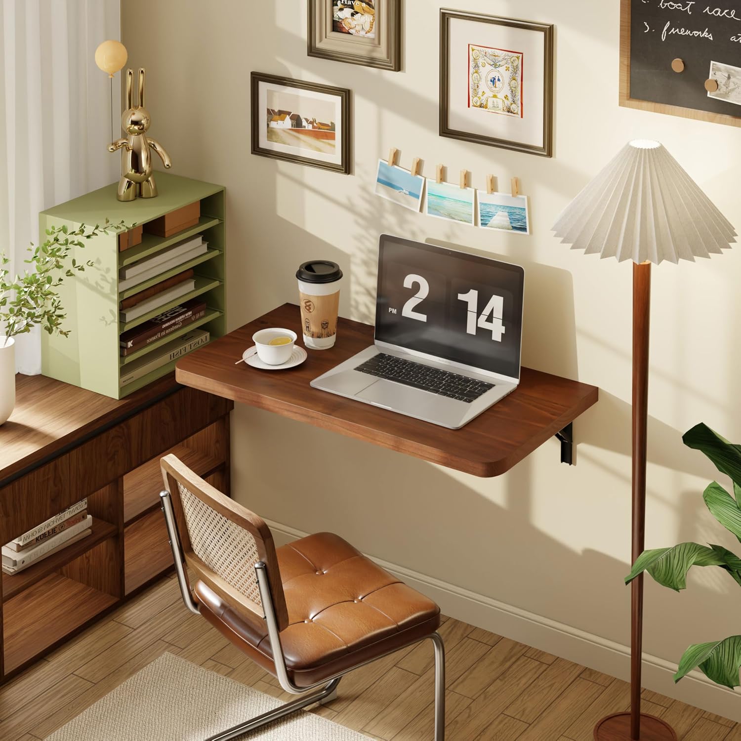 Heavy Duty Walnut Solid Pine Wall Fold Down Desk