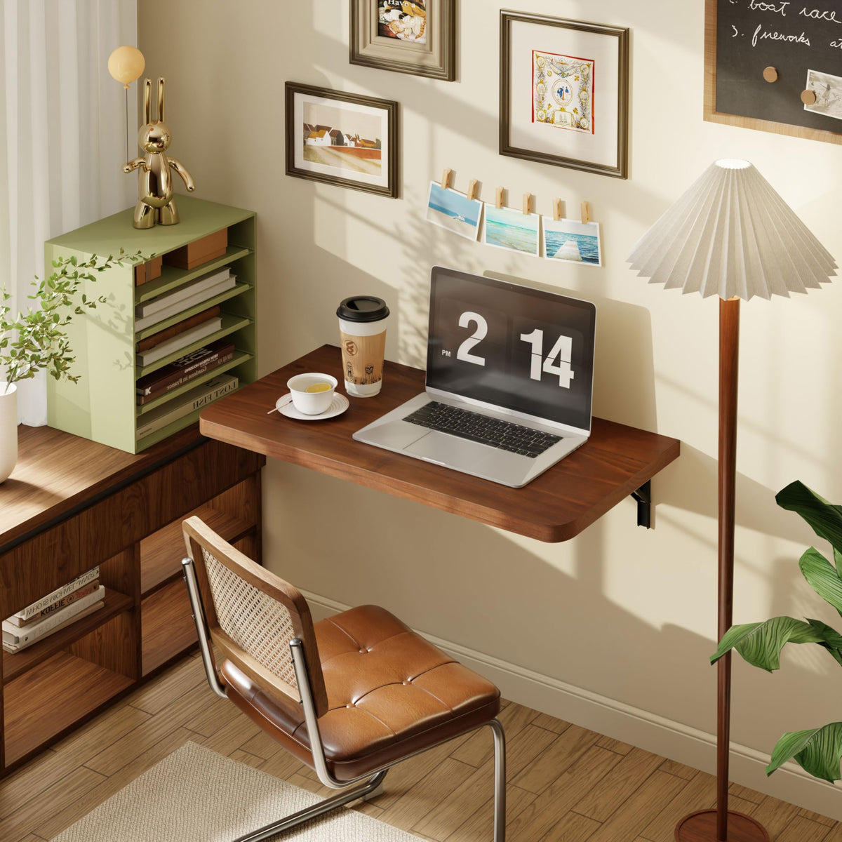Heavy Duty Walnut Solid Pine Wall Fold Down Desk