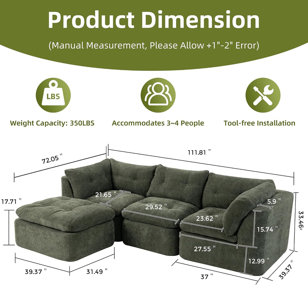 Tufted Cloud L Shaped Modular Sectional Sofa