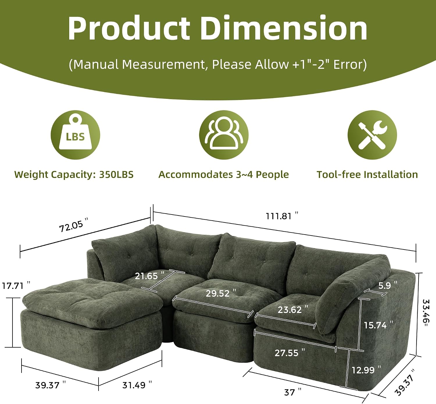 Tufted Cloud L Shaped Modular Sectional Sofa