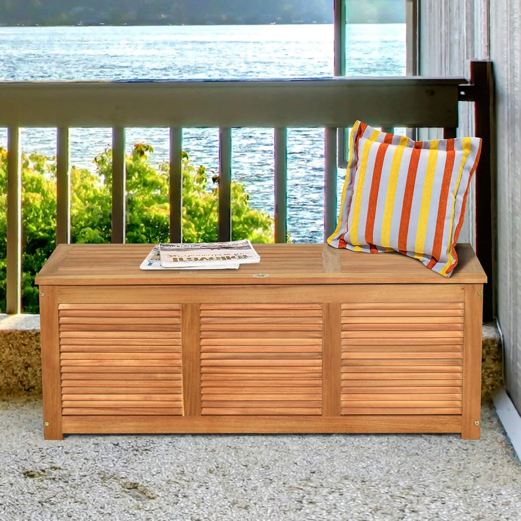 Natural Acacia Wood Large Capacity Outdoor Storage Bench