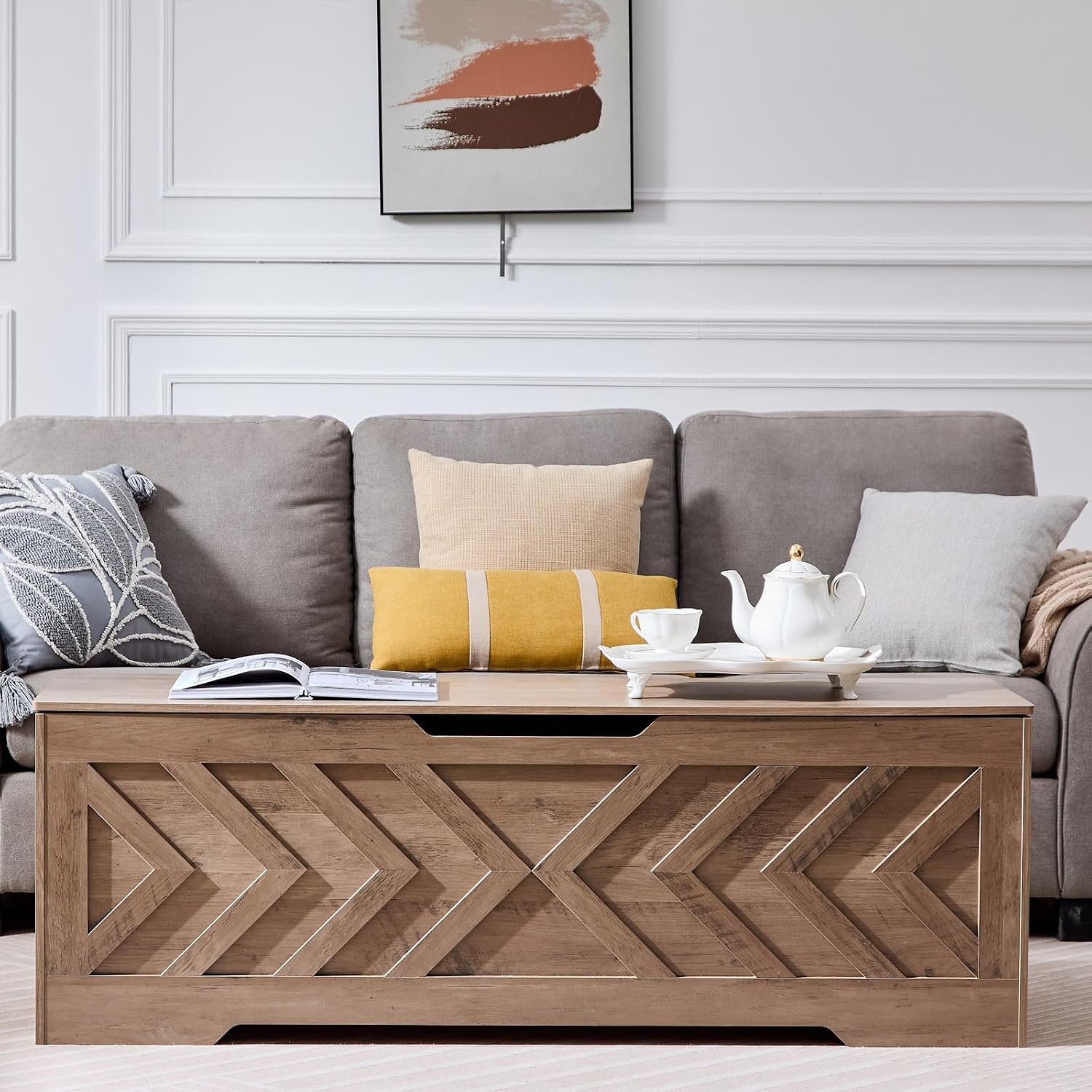 Greige Extra Large Safety Hinge Storage Bench