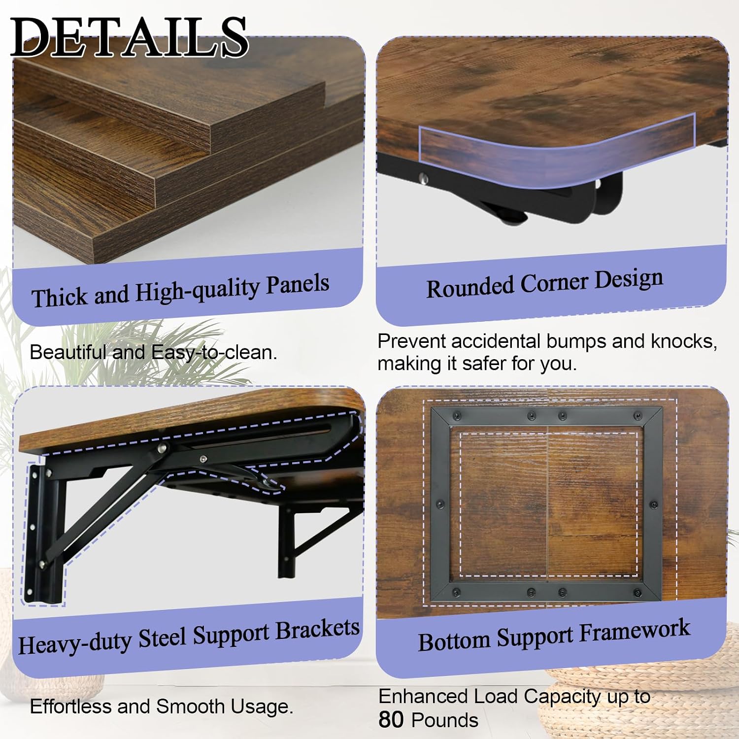 Space Saving Rustic Brown Wall Fold Down Desk Table