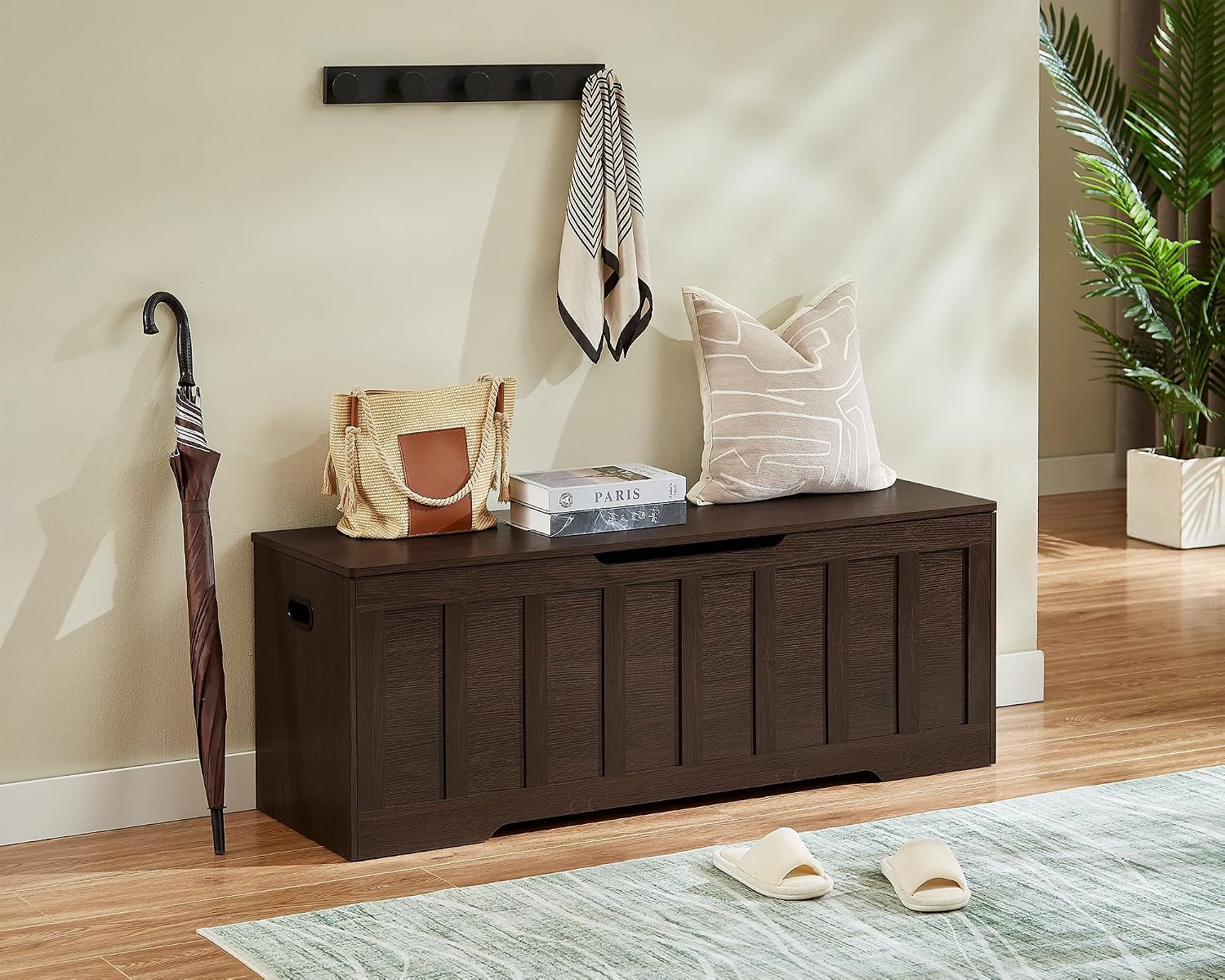 Espresso Wooden Extra Large Safety Hinge Storage Bench