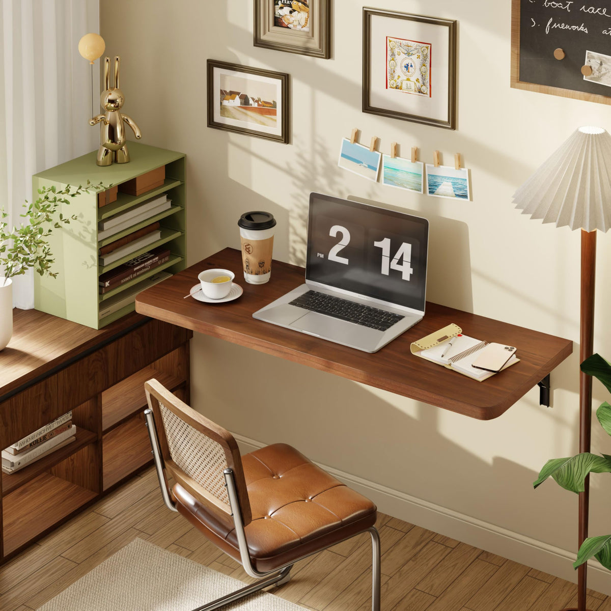 Heavy Duty Walnut Solid Pine Wall Fold Down Desk