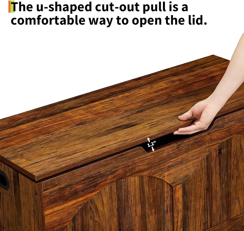Retro Brown Wooden Safety Hinge Storage Bench