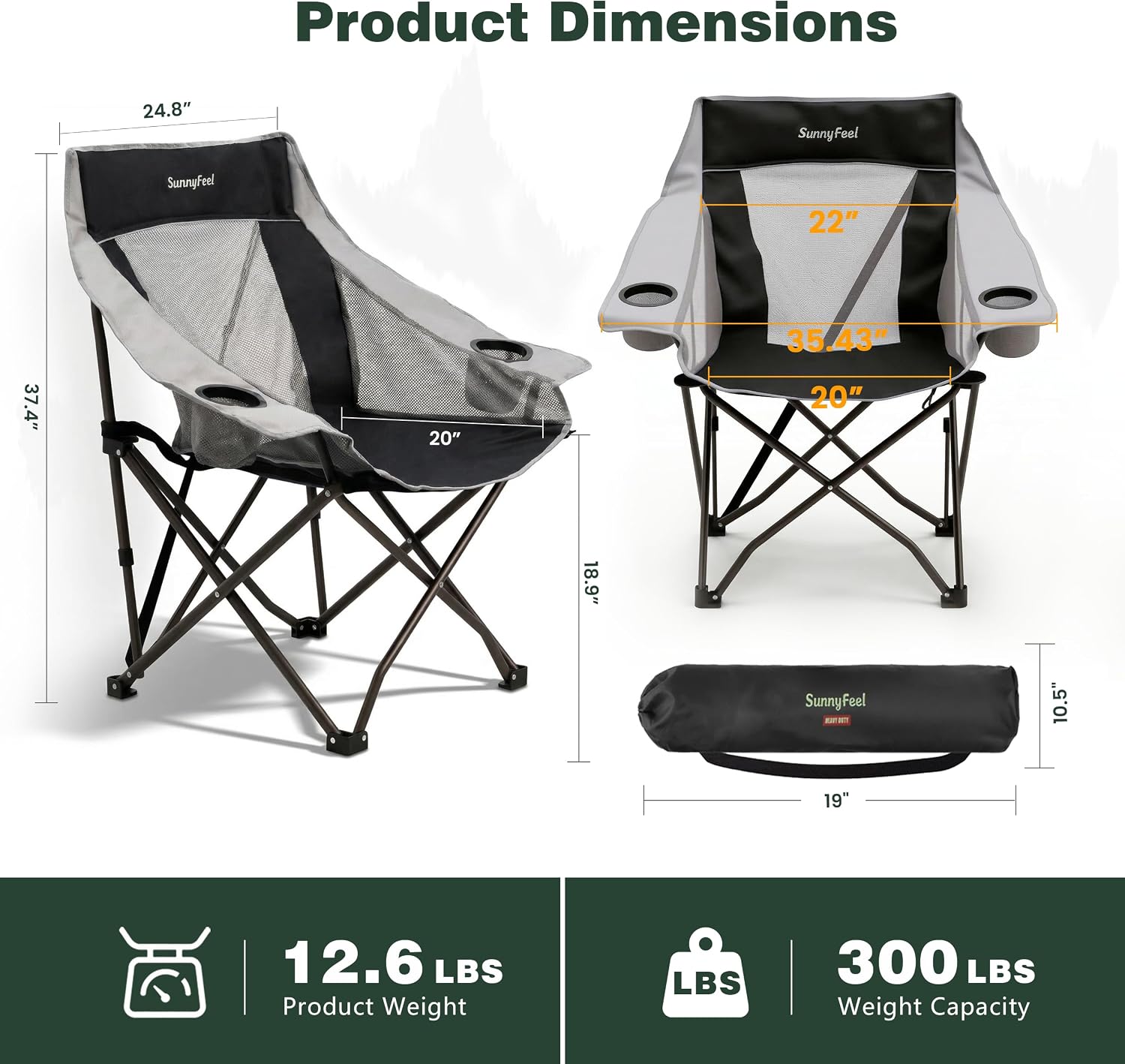 Black Oversized Heavy Duty Foldable Camping Chair