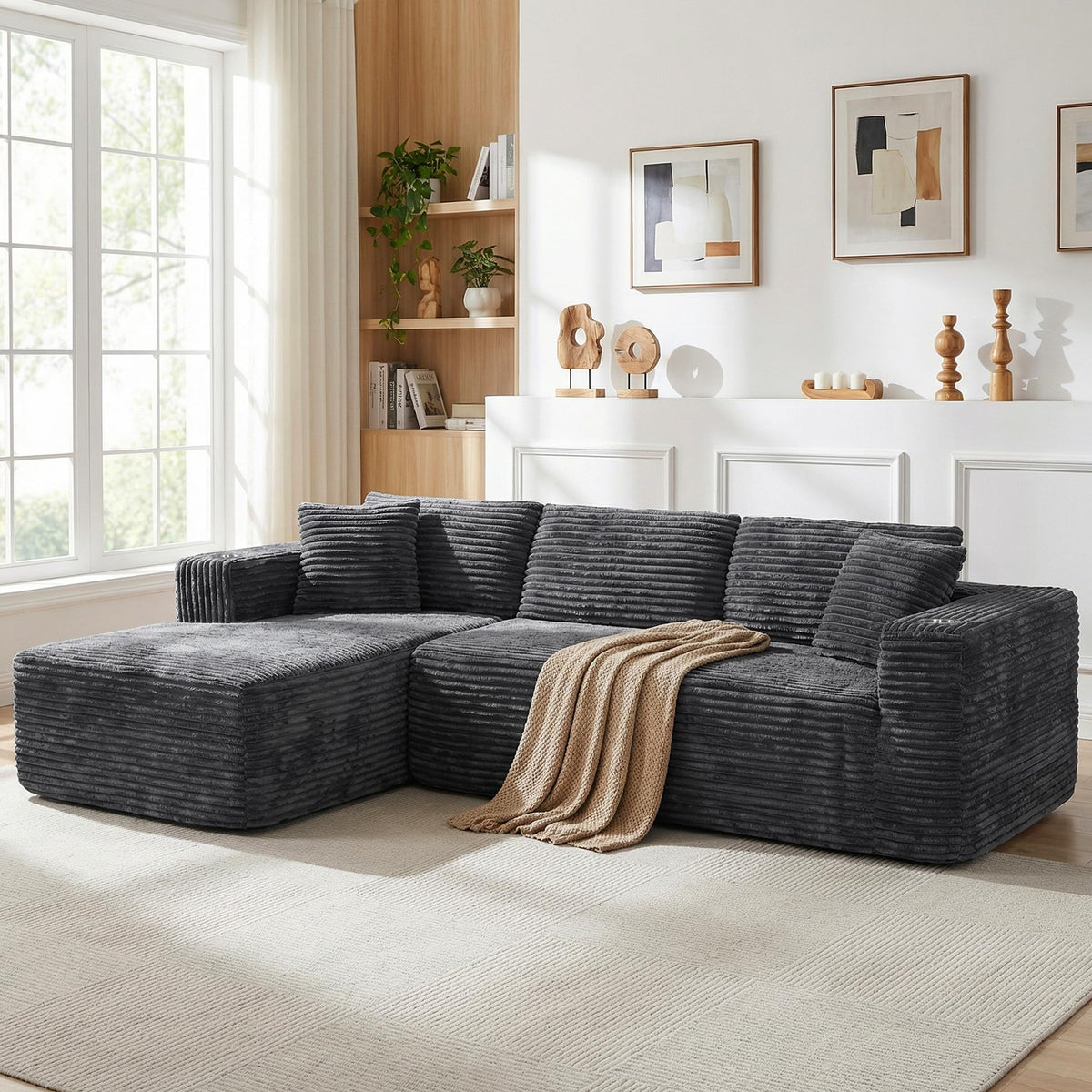 Black L-Shape Modular Compressed Sectional Sofa