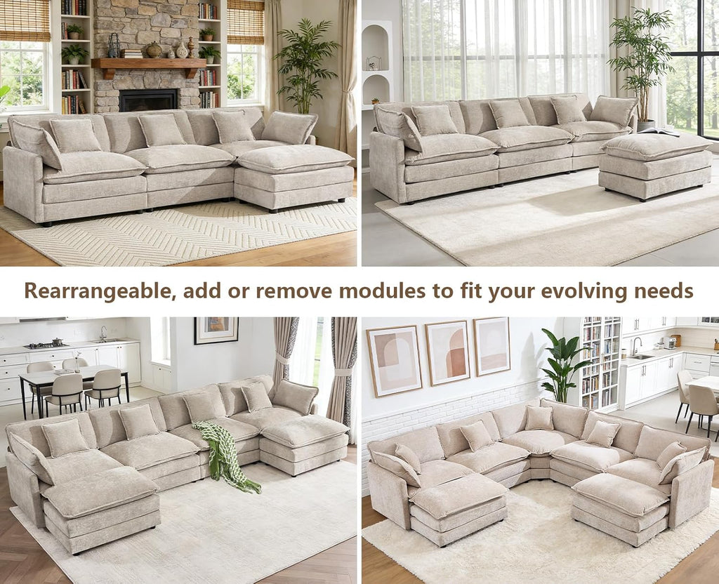 Light Camel Chenille Deep Seat Cloud Sectional Sofa