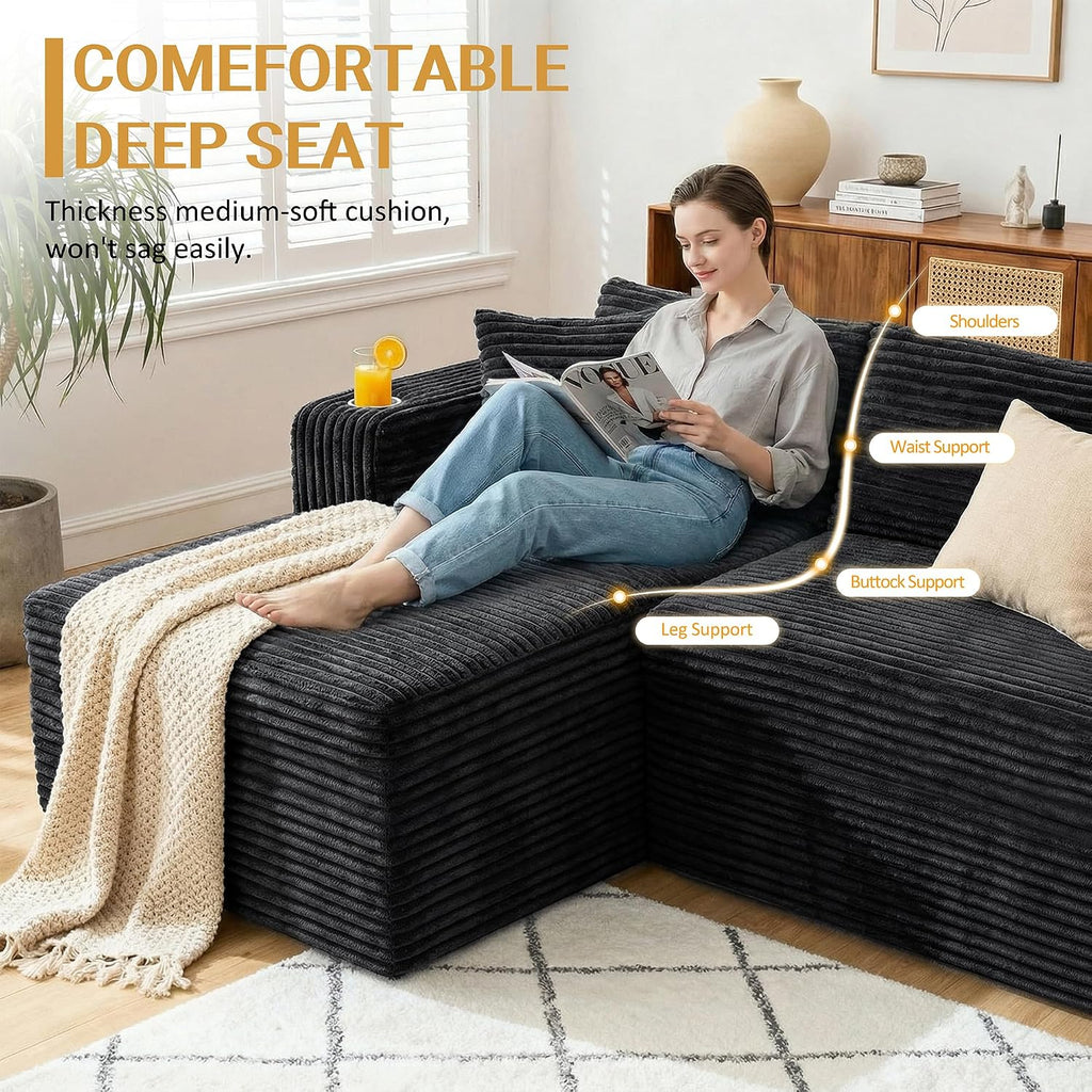 Black L-Shape Modular Compressed Sectional Sofa
