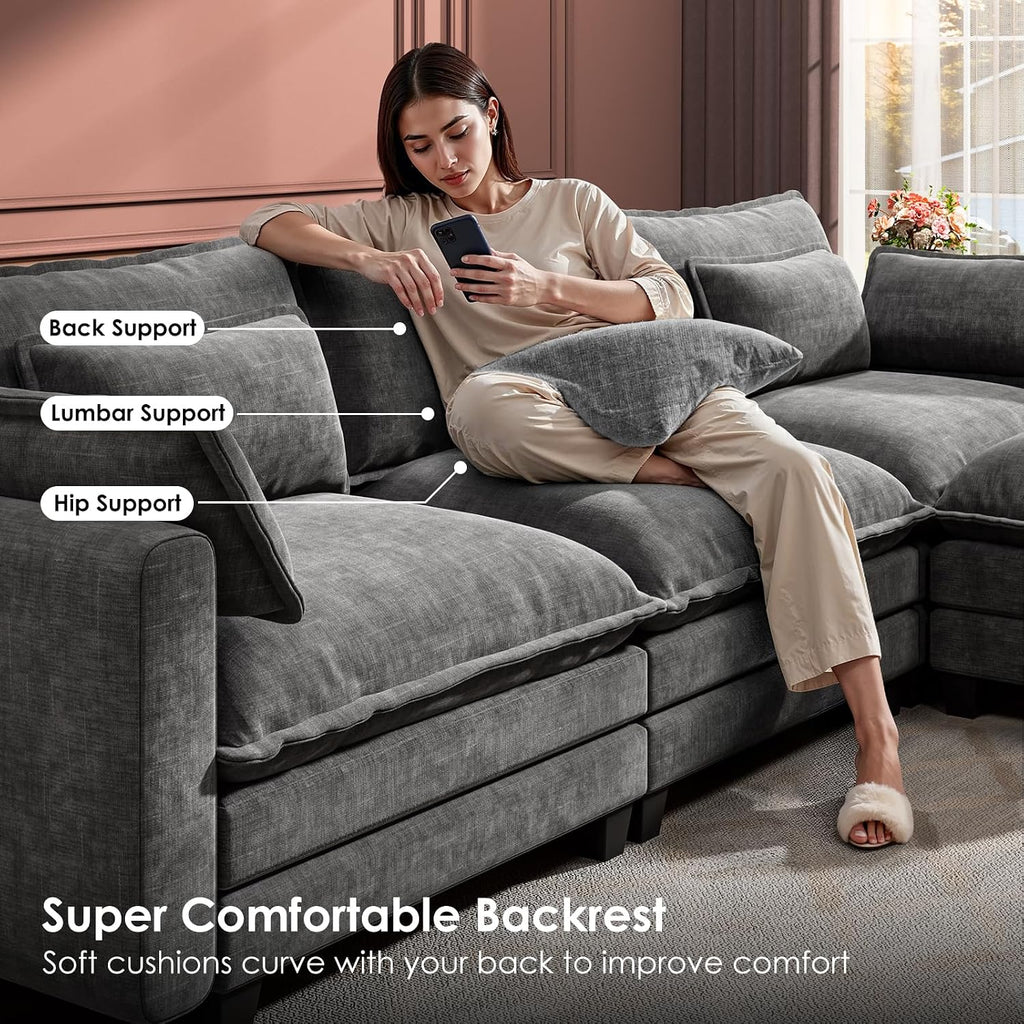 Slate Gray Chenille U-Shaped Cloud Sectional Sofa