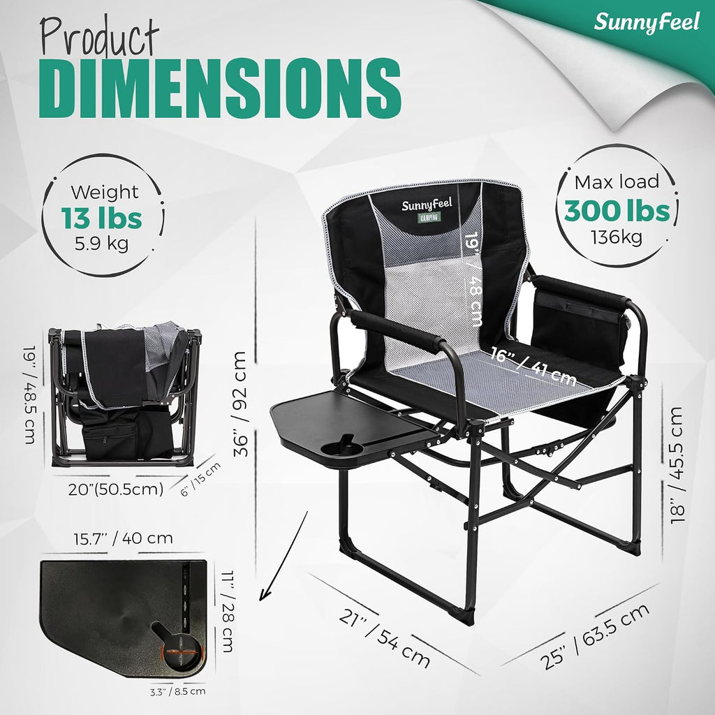 Oversized Side Table Foldable Director Camping Chair